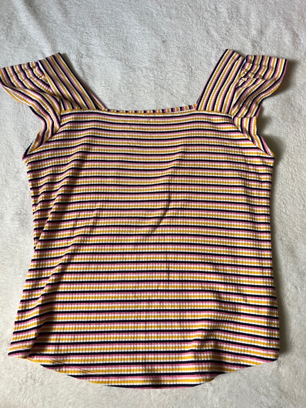 a.n.a Ribbed Square-Neck Tank Top in Yellow & Pink Stripe